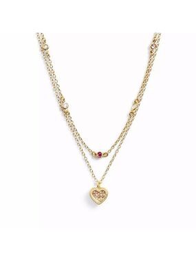 COACH GOLD HEART LAYERED NECKLACE PAVÉ PINK